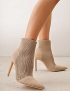 vices Botine bej închis cu toc stiletto cu carâmb tricotat elastic Dedanna