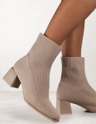 vices Botine Bej închis de gleznă din Material Elastic pe Toc Geometric Aidara