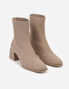 vices Botine Bej închis de gleznă din Material Elastic pe Toc Geometric Aidara