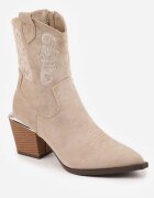vices Botine bej închis în stil cowboy cu toc conic decorate cu broderie Xalfedi