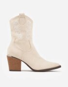 vices Botine Bej stil cowboy cu toc conic decorate cu broderie Xalfedi