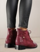 vices Botine Bordeaux cu șireturi la gleznă decorate cu imprimeu de piele de șarpe Wedvire