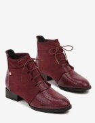 vices Botine Bordeaux cu șireturi la gleznă decorate cu imprimeu de piele de șarpe Wedvire