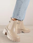 vices Botine Chelsea Bej cu toc gros cu talpă zimțată și lanț decorativ Shalise