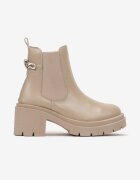 vices Botine Chelsea Bej cu toc gros cu talpă zimțată și lanț decorativ Shalise