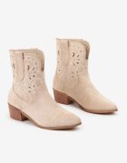 vices Botine Cowboy Bej închis pe Toc gros Decorate cu Broderie Nelithen