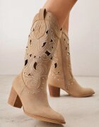 vices Botine Cowboy perforate bej închis cu toc conic decorate cu nituri Sennatea