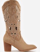 vices Botine Cowboy perforate bej închis cu toc conic decorate cu nituri Sennatea
