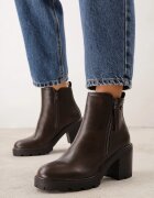 vices Botine cu toc gros și talpă profilată decorate cu fermoar pe carâmb Lomira Maro