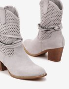 vices Botine Gri cu toc gros în stil cowboy cu carâmb ajurat și cu barete Tulifedi