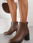 vices Botine Maro Elegante cu Toc Gros cu Detaliu Rotund la Carâmb Widvire