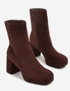 vices Botine maro pe platformă și toc gros ornamentate cu vârful pătrat Faleanna