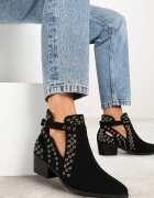 vices Botine Negre cu toc gros stil cowboy cu aplicații metalice și decupaje Virori