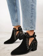 vices Botine Negre cu toc gros stil cowboy cu aplicații metalice și decupaje Virori