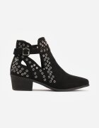 vices Botine Negre cu toc gros stil cowboy cu aplicații metalice și decupaje Virori