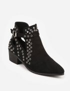 vices Botine Negre cu toc gros stil cowboy cu aplicații metalice și decupaje Virori