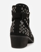 vices Botine Negre cu toc gros stil cowboy cu aplicații metalice și decupaje Virori