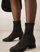 vices Botine Negre Elegante Tip șosetă din imitație de piele întoarsă cu toc bloc cu ornament metalic nituit