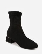 vices Botine Negre Elegante Tip șosetă din imitație de piele întoarsă cu toc bloc cu ornament metalic nituit