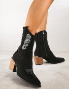 vices Botine negre în stil cowboy pe toc conic decorate cu broderie Xalfedi