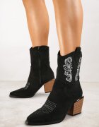 vices Botine negre în stil cowboy pe toc conic decorate cu broderie Xalfedi