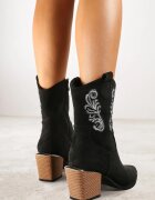 vices Botine negre în stil cowboy pe toc conic decorate cu broderie Xalfedi