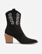 vices Botine negre în stil cowboy pe toc conic decorate cu broderie Xalfedi