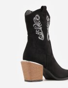 vices Botine negre în stil cowboy pe toc conic decorate cu broderie Xalfedi