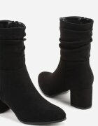 vices Botine Negre Încrețite din Imitație de Piele Întoarsă cu Toc Gros Atevitta