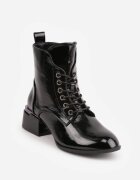 vices Botine Negre Lăcuite cu toc bloc cu decorațiuni și cu carâmb șiretuit Falmirea