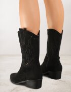 vices Botine Negre pe Toc Gros Cowboy cu Carâmb Ajurat Rivori