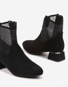 vices Botine Negre pe toc gros decorate cu plasă pe carâmb Deovenna