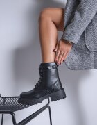 vices Botine Negre Stil Worker cu Cataramă Decorativă la Gambă Deosia