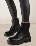 vices Botine Negre Stil Worker cu Cataramă Decorativă la Gambă Deosia