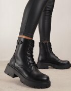vices Botine Negre Stil Worker cu Cataramă Decorativă la Gambă Deosia