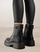 vices Botine Negre Stil Worker cu Cataramă Decorativă la Gambă Deosia