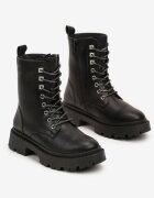 vices Botine Negre Worker pe Talpă Plată Finisate cu Zirconii Lerissna