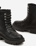 vices Botine Negre Worker pe Talpă Plată Finisate cu Zirconii Lerissna
