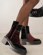 vices Botine Negru-Bordeaux Lăcuite Decorate cu panglică Rotine