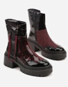 vices Botine Negru-Bordeaux Lăcuite Decorate cu panglică Rotine