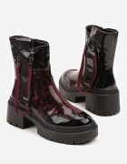 vices Botine Negru-Bordeaux Lăcuite Decorate cu panglică Rotine