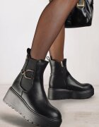 vices Botine tip Chelsea negre pe platformă decorate cu catarame Falinnea