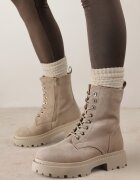 vices Botine worker bej închis cu talpă plată finisate cu zirconii Lerissna