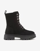 vices Botine worker Negre din eco-piele întoarsă cu talpă plată decorate cu zirconii Lerissna