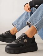 vices Chunky Sneakersy Negre cu Aplicație pe Platformă cu Striații Ilunatesa