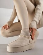 vices Cizme de zăpadă Bej pe Platformă cu Guler Tip Șosetă și Broderie Ebentia
