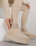 vices Cizme de zăpadă Bej pe Platformă cu Guler Tip Șosetă și Broderie Ebentia