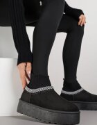 vices Cizme de zăpadă Negre pe platformă cu carâmb tip șosetă și Broderie Ebentia