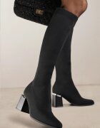 vices Cizme Elegante Negre cu carâmb tip șosetă pe toc gros cu aplicație Raleana