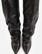 vices Cizme Elegante Negre cu toc gros cu carâmb încrețit care imită un crac de pantalon Favea